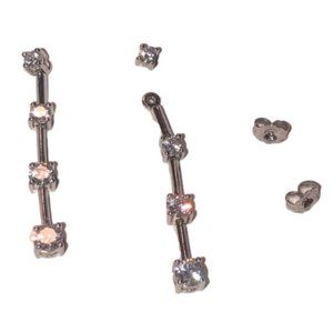 STERLING Silver Diamonique CZ Stone Convertible Stud / Drop Earrings gold 1.4”